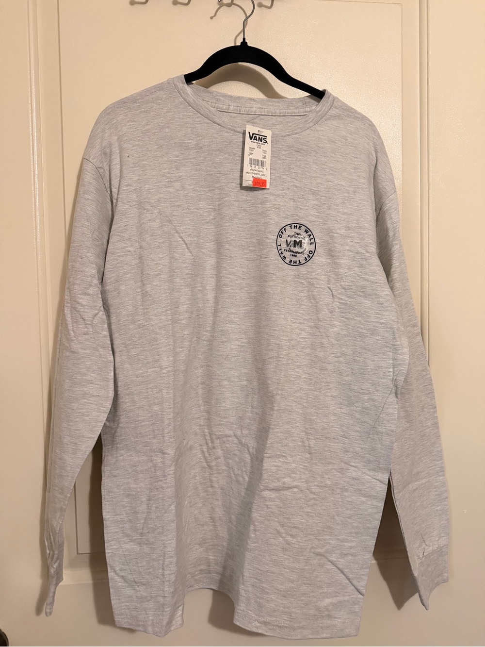 Vans Light Gray Long Sleeve Tee with Small Chest Logo